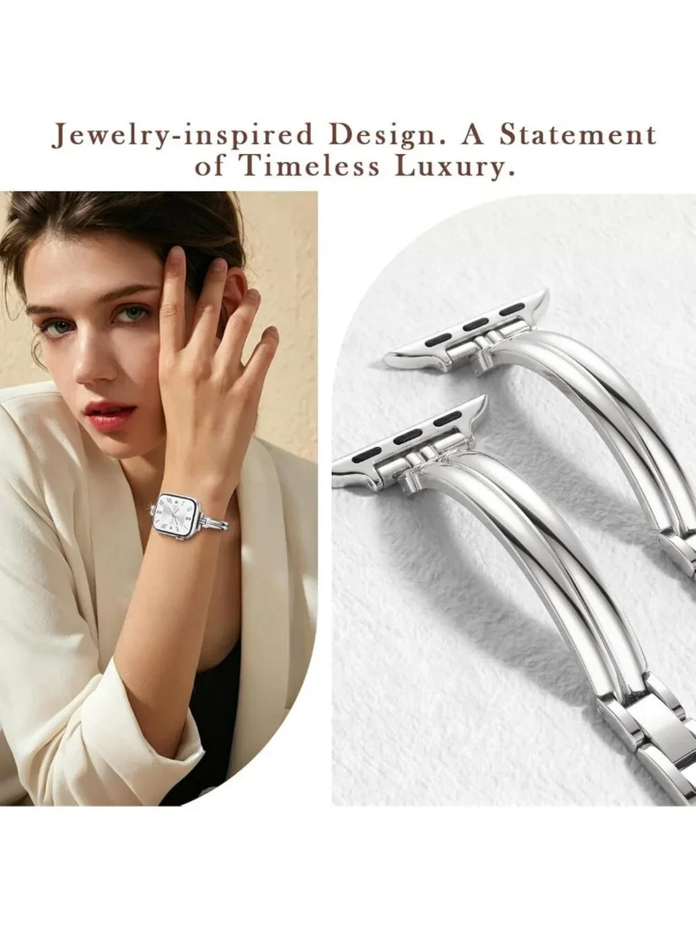 Stylish Slim Metal Watch Band for Women - Bling Diamond Bracelet for iWatch